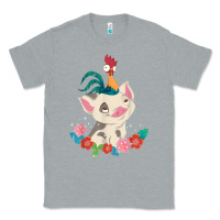 Heather Grey Moana HeiHei Rooster Pua Flowers Graphic Classic Tee - PixelWave