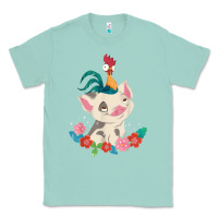 Seafoam Moana HeiHei Rooster Pua Flowers Graphic Classic Tee - PixelWave