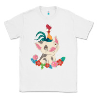 White Moana HeiHei Rooster Pua Flowers Graphic Classic Tee - PixelWave