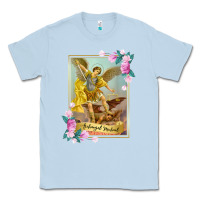 Dusty Blue St Michael the Archangel - Protector Catholic Church Angel Classic Tee - PixelWave
