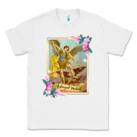 White St Michael the Archangel - Protector Catholic Church Angel Classic Tee - PixelWave