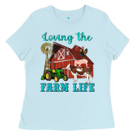 Baby Blue western loving the farm life barn cow pig rooster tractor wind wheel Ladies Tee - Artiststas