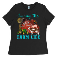Black western loving the farm life barn cow pig rooster tractor wind wheel Ladies Tee - Artiststas