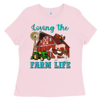 Bubblegum Pink western loving the farm life barn cow pig rooster tractor wind wheel Ladies Tee - Artiststas