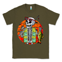 Army Green skeleton fishing lover moon halloween costume fish Classic Tee - Craftify
