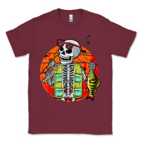 Burgundy skeleton fishing lover moon halloween costume fish Classic Tee - Craftify