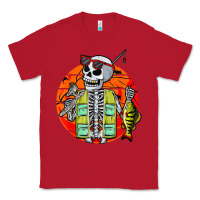 Red skeleton fishing lover moon halloween costume fish Classic Tee - Craftify