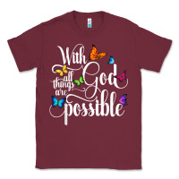 Burgundy With God All Things Are Possible  Religious Butterfly Art Classic Tee - InspiraDesign