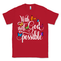 Red With God All Things Are Possible  Religious Butterfly Art Classic Tee - InspiraDesign