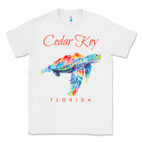 White Cedar Key Florida Watercolor Sea Turtle Sweatshirt Classic Tee - InspiraDesign