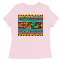 Bubblegum Pink western home wind wheel sunflowers Ladies Tee - Artiststas