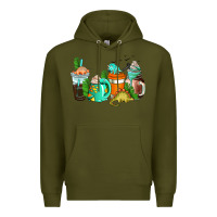Army Green dinosaur coffee cups Premium Hoodie - AdoDesignShop
