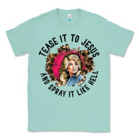 Seafoam tease it to jesus and spray it like hell leopard western raglan baseba Classic Tee - ArtChic