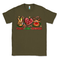 Army Green Peace Love Reindeer Christmas Classic Tee - BundleAndBundleShop