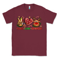 Burgundy Peace Love Reindeer Christmas Classic Tee - BundleAndBundleShop