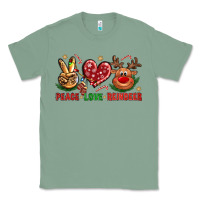 Sage Peace Love Reindeer Christmas Classic Tee - BundleAndBundleShop