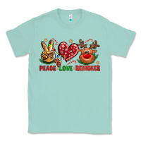 Seafoam Peace Love Reindeer Christmas Classic Tee - BundleAndBundleShop