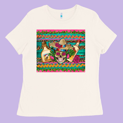 Mexican Tequila Skull Roses Cactus Sombrero Ladies Tee Designed By Artiststas