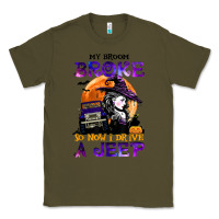 Army Green my broom broke so now i drive a j.e.e.p witch halloween t shirt Classic Tee - StudioElite