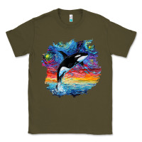 Army Green Orca Killer Whale Starry Night Impressionist Dog Art By Aja Classic Tee - PixelFlow