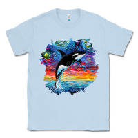 Dusty Blue Orca Killer Whale Starry Night Impressionist Dog Art By Aja Classic Tee - PixelFlow