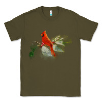 Army Green wild red cardinal bird long sleeve Classic Tee - PixelFlow