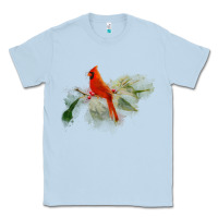 Dusty Blue wild red cardinal bird long sleeve Classic Tee - PixelFlow