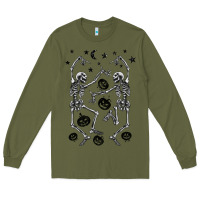Army Green halloween dancing skeletons Long Sleeve Tee - BarkalooDesign