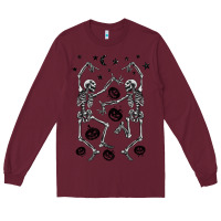 Burgundy halloween dancing skeletons Long Sleeve Tee - BarkalooDesign
