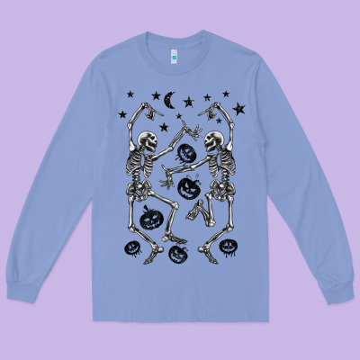 Halloween Dancing Skeletons Long Sleeve Tee Designed By Barkaloodesign