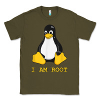 Army Green Linux Mascot Tux the Penguin I Am Root TShirt Men Women Kids Classic Tee - PixelFlow