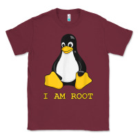 Burgundy Linux Mascot Tux the Penguin I Am Root TShirt Men Women Kids Classic Tee - PixelFlow