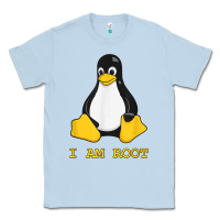 Dusty Blue Linux Mascot Tux the Penguin I Am Root TShirt Men Women Kids Classic Tee - PixelFlow