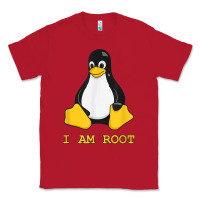 Red Linux Mascot Tux the Penguin I Am Root TShirt Men Women Kids Classic Tee - PixelFlow
