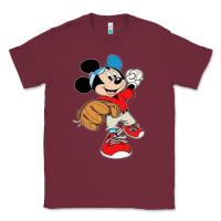Burgundy micky-playing-baseball-cartoon-illustration-- Classic Tee - PixelFlow