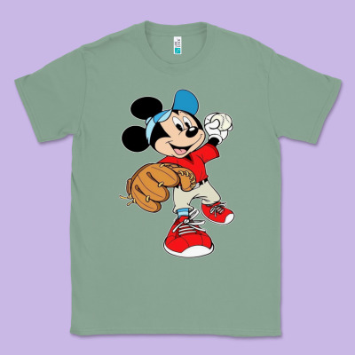 Micky-playing-baseball-cartoon-illustration-- Classic Tee Designed By Pixelflow