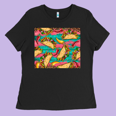 Mexican Taco Paper Glitter Leopard Wooden Ladies Tee Designed By Artiststas