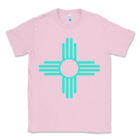 Bubblegum Pink New Mexico Zia Sun in Turquoise Blue Classic Tee - PixelFlow
