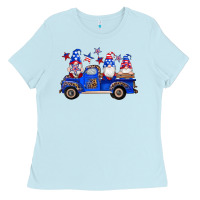 Baby Blue american flag gnomes truck Ladies Tee - Artiststas