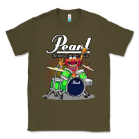 Army Green ANIMAL DRUMMER PEARL DRUMS Classic Tee - FloraArt
