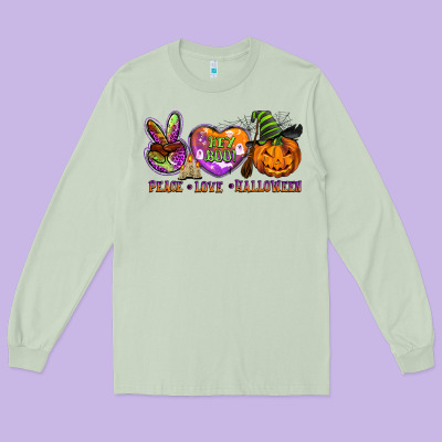 Peace Love Halloween Long Sleeve Tee Designed By Barkaloodesign