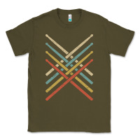 Army Green retro vintage drummer tshirt 70s 80s distressed drum sticks long sleev Classic Tee - FloraArt