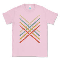 Bubblegum Pink retro vintage drummer tshirt 70s 80s distressed drum sticks long sleev Classic Tee - FloraArt