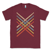 Burgundy retro vintage drummer tshirt 70s 80s distressed drum sticks long sleev Classic Tee - FloraArt