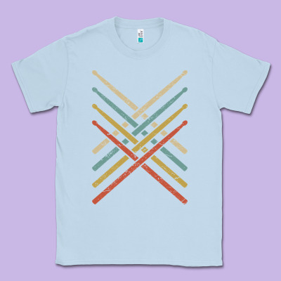 Retro Vintage Drummer Tshirt 70s 80s Distressed Drum Sticks Long Sleev Classic Tee Designed By Floraart