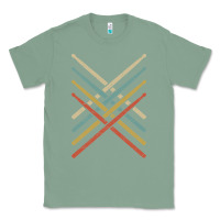 Sage retro vintage drummer tshirt 70s 80s distressed drum sticks long sleev Classic Tee - FloraArt