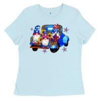 Baby Blue american flag gnomes truck sunflowers star leopard Ladies Tee - Artiststas