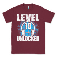 Burgundy Level 18 Unlocked Birthday 18 Years Gamer Premium T Shirt Classic Tee - FloraArt