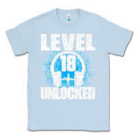 Dusty Blue Level 18 Unlocked Birthday 18 Years Gamer Premium T Shirt Classic Tee - FloraArt
