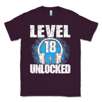 Plum Level 18 Unlocked Birthday 18 Years Gamer Premium T Shirt Classic Tee - FloraArt